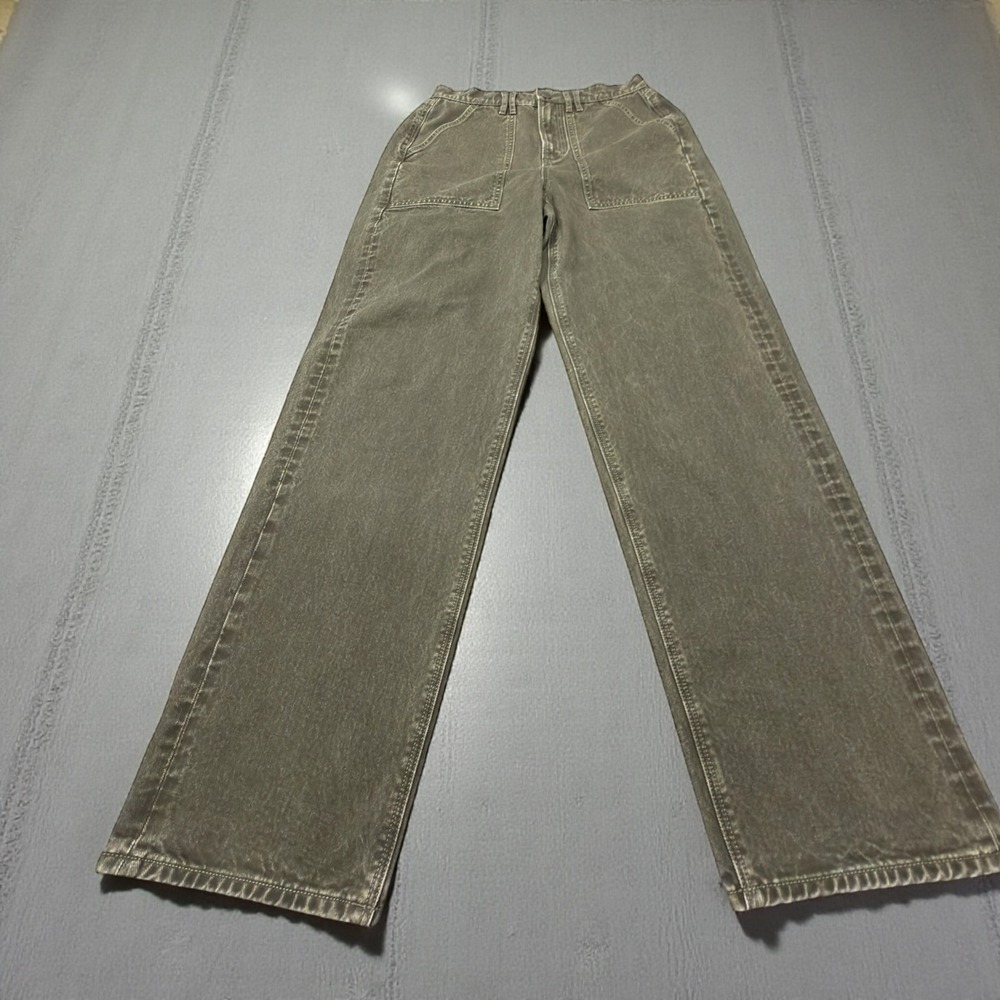 American Eagle Baggy Jean Dark Camo Olive Wide Leg Utility Pants 4777 High Rise
